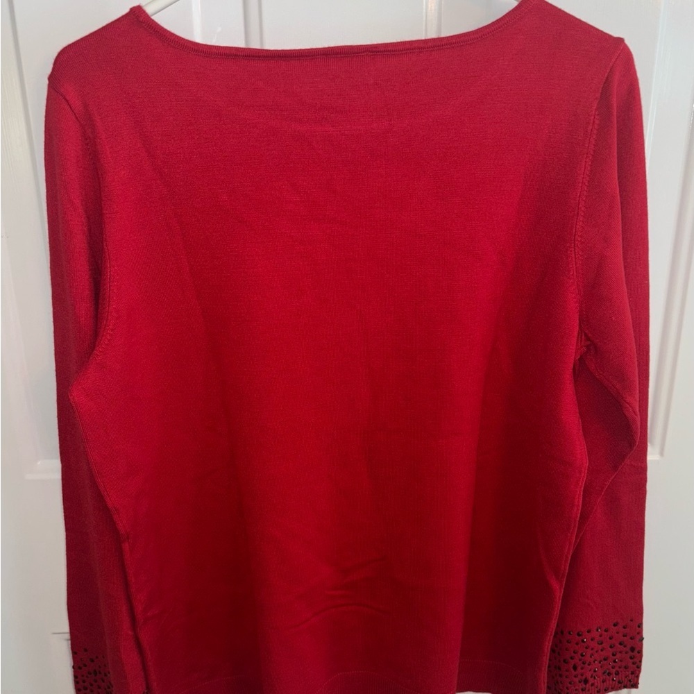 Chico’s Red Embellished Sleeve Sweater Size 2 (L) Long Sleeve Pullover NWT - Picture 5 of 9